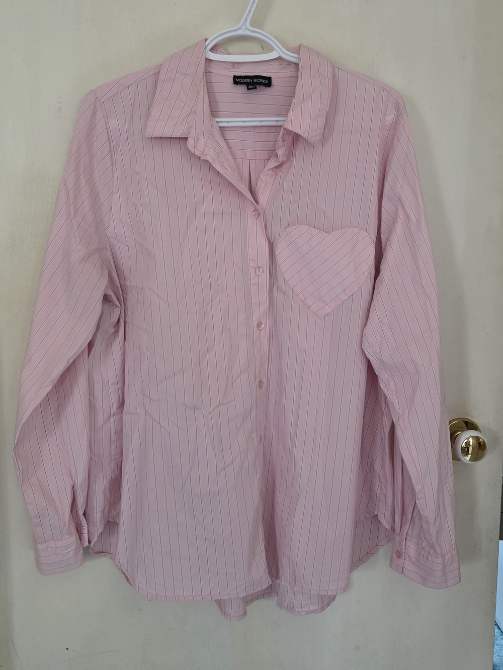 Modern Works Pink Striped Heart-Pocket Blouse